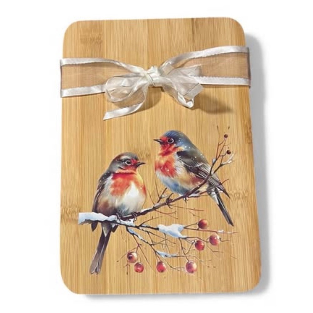 Bamboo Cutting Board Bird Winter Scene Design Kitchen Decor Gift